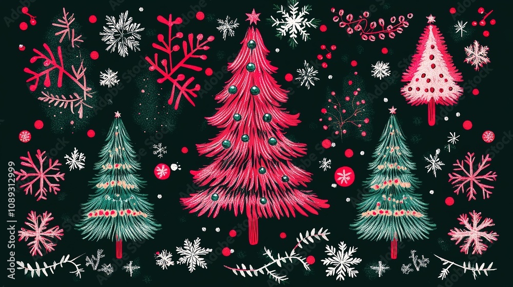 Festive holiday decor christmas theme graphic art nordic style cozy atmosphere vibrant colors for celebration Festive holiday decor christmas theme graphic art nordic style cozy atmosphere vibrant colors for celebration