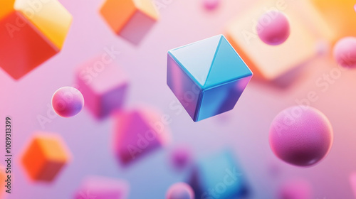 Soft Pastel Geometric Shapes on Gradient Background