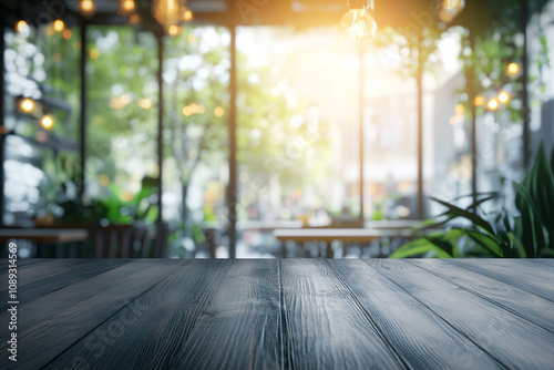 Empty table for product advertising display in fresh green photo