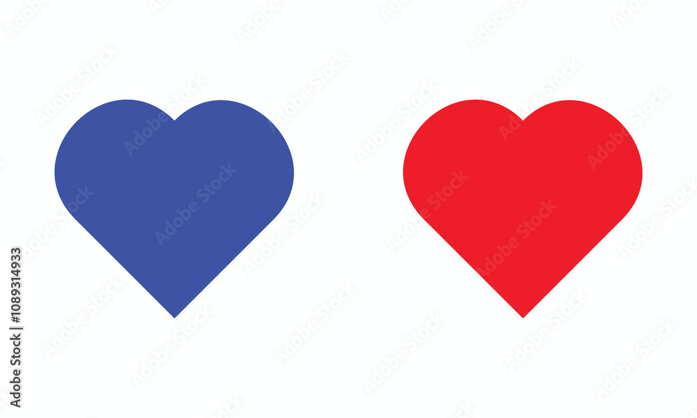 Red and Blue Love Icon,Heart Icon Flat,Red and Blue symetric hearts,Design element for love concept. Doodle sketch red heart shape. Red and Blue Love Icon,Heart Icon Flat,Red and Blue symetric hearts,Design element for love concept. Doodle sketch red heart shape.
