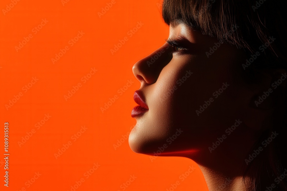 profile silhouette of a woman against a vibrant orange background
