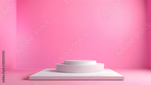 Product display podium with pink abstract background. 3D rendering