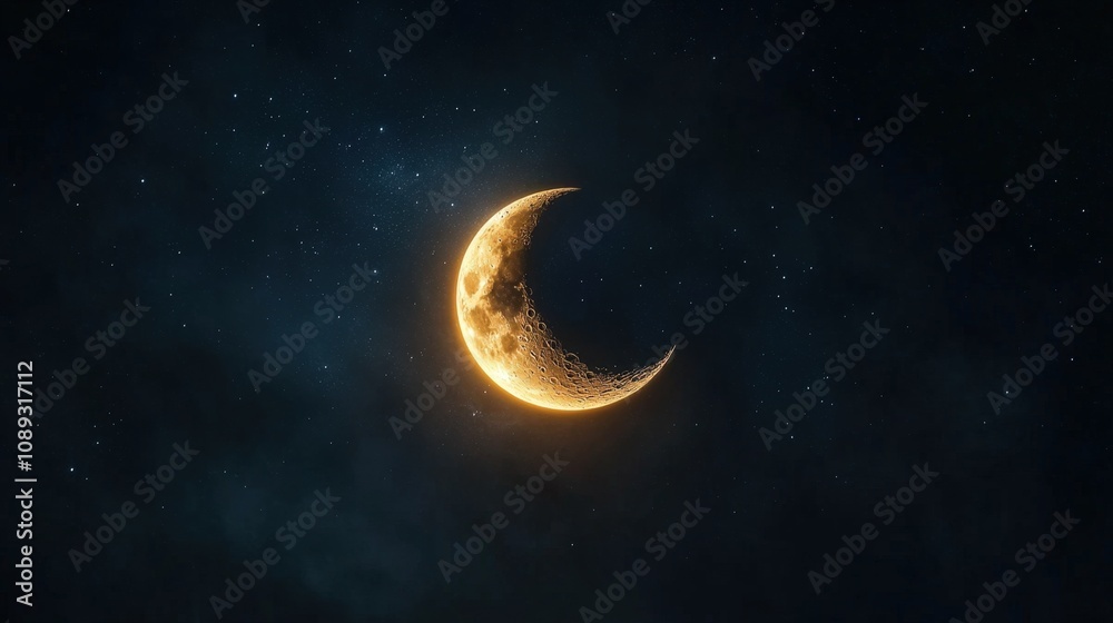 beautiful crescent moon glowing in a starry night sky beautiful crescent moon glowing in a starry night sky