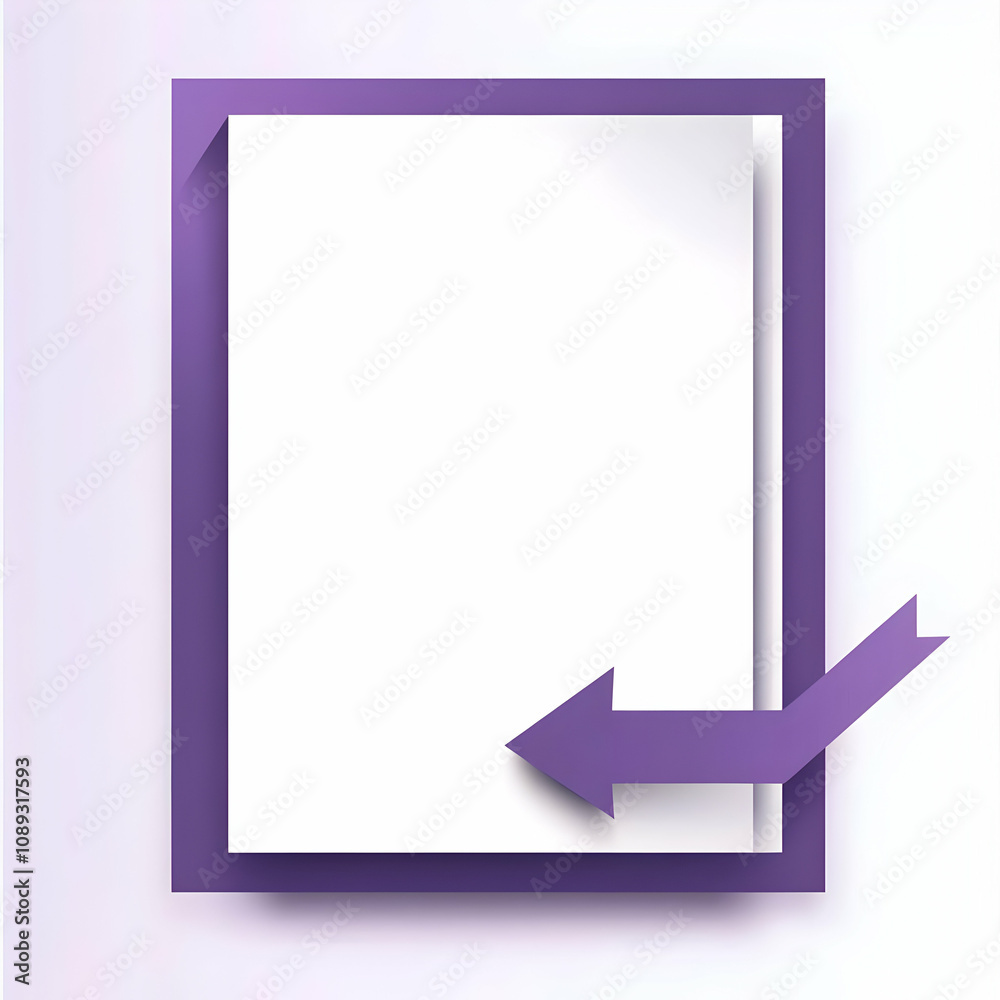 Abstract purple frame with white paper and arrow pointing left. Ideal for presentations, websites, and social media. Abstract purple frame with white paper and arrow pointing left. Ideal for presentations, websites, and social media.