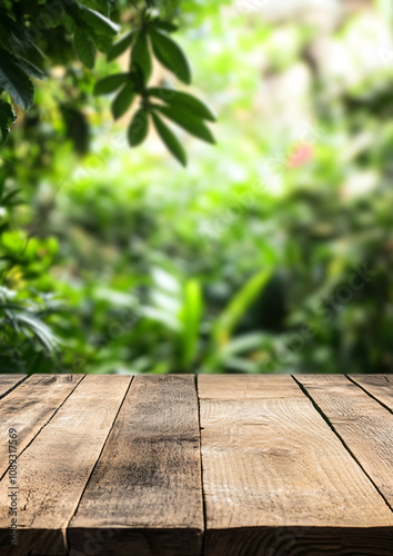 Empty table for product advertising display in fresh green