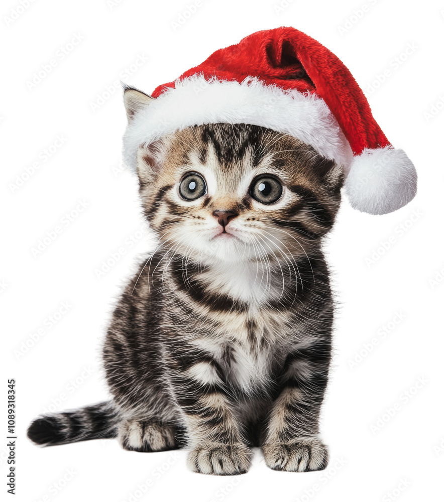 PNG Cute kitten wearing a festive Santa hat