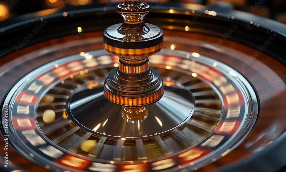 Close-up of a roulette wheel in a casino setting. Close-up of a roulette wheel in a casino setting.