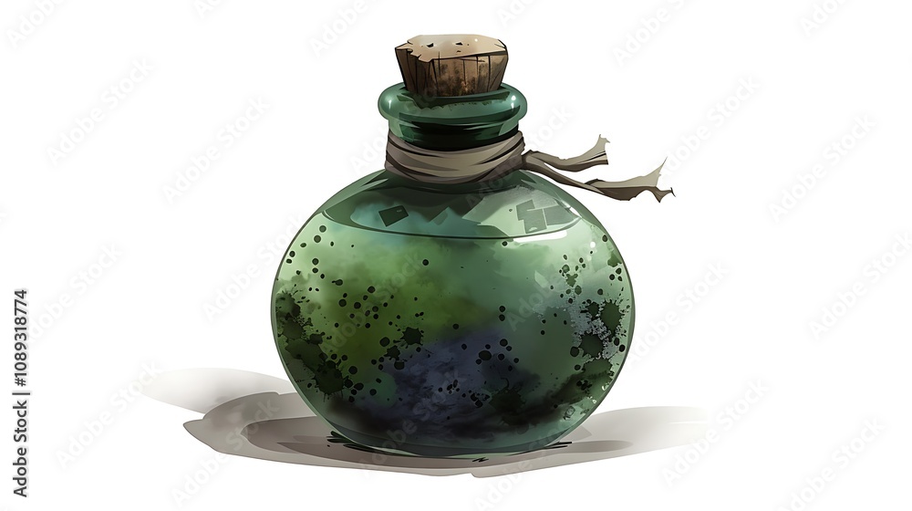 Hand drawn vector illustration of a green magic potion in a bottle. Hand drawn vector illustration of a green magic potion in a bottle.