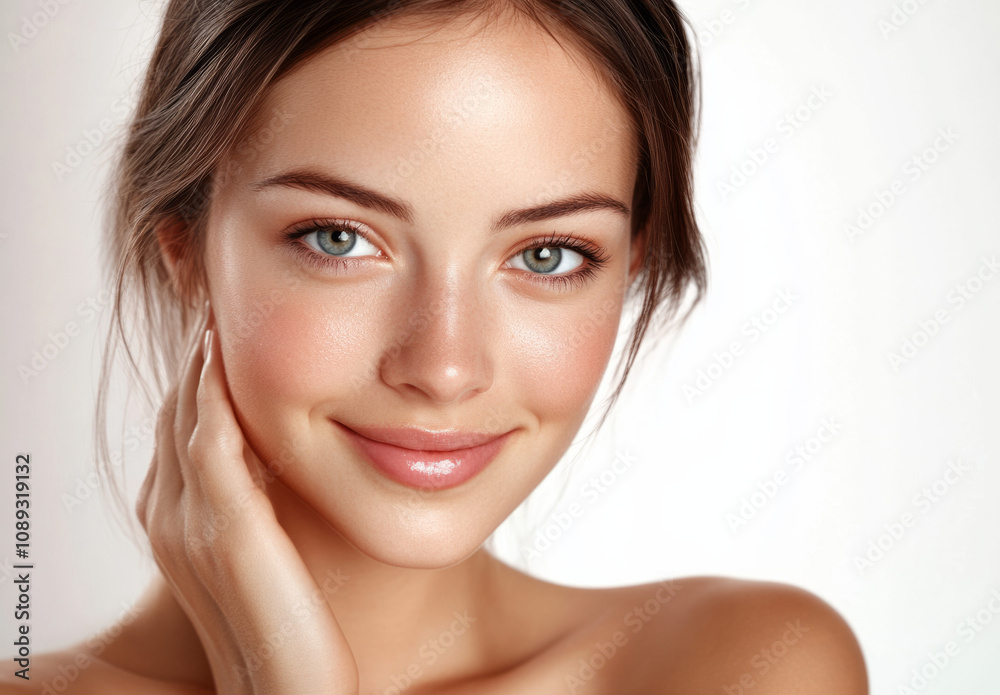 Natural beauty portrait of a young woman with radiant skin and bright eyes Natural beauty portrait of a young woman with radiant skin and bright eyes