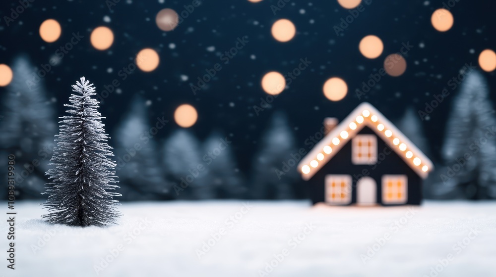 Christmas evening scene with snowy landscape cozy house and glowing lights tranquil winter night festive atmosphere Christmas evening scene with snowy landscape cozy house and glowing lights tranquil winter night festive atmosphere