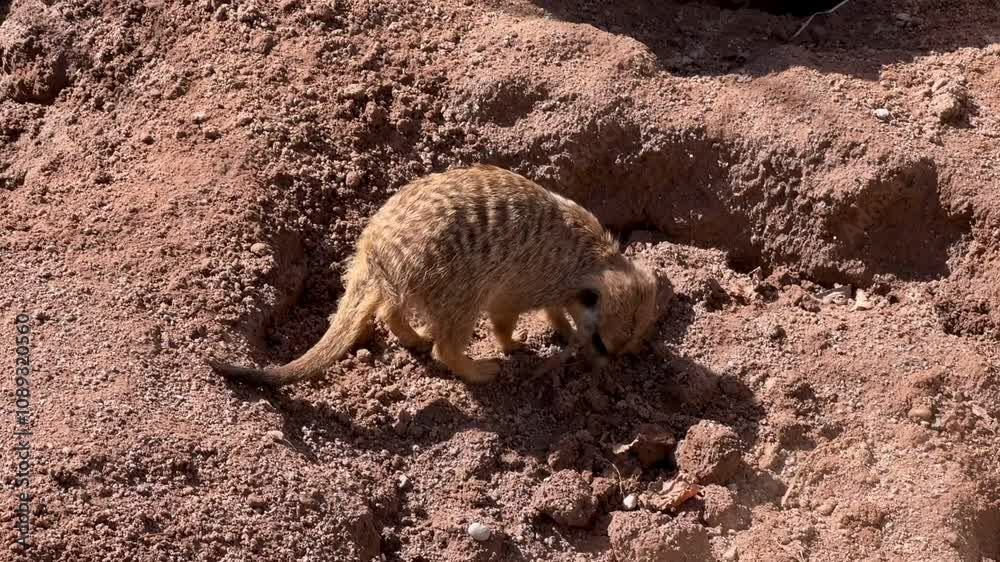 meerkats run and dig in the ground