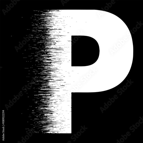 fading P alphabet isolated on dark background