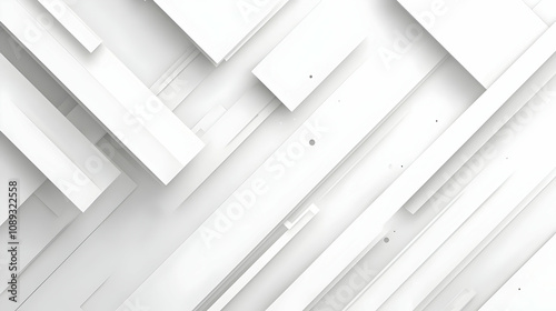 Abstract white geometric shapes background with diagonal lines and subtle shadows.