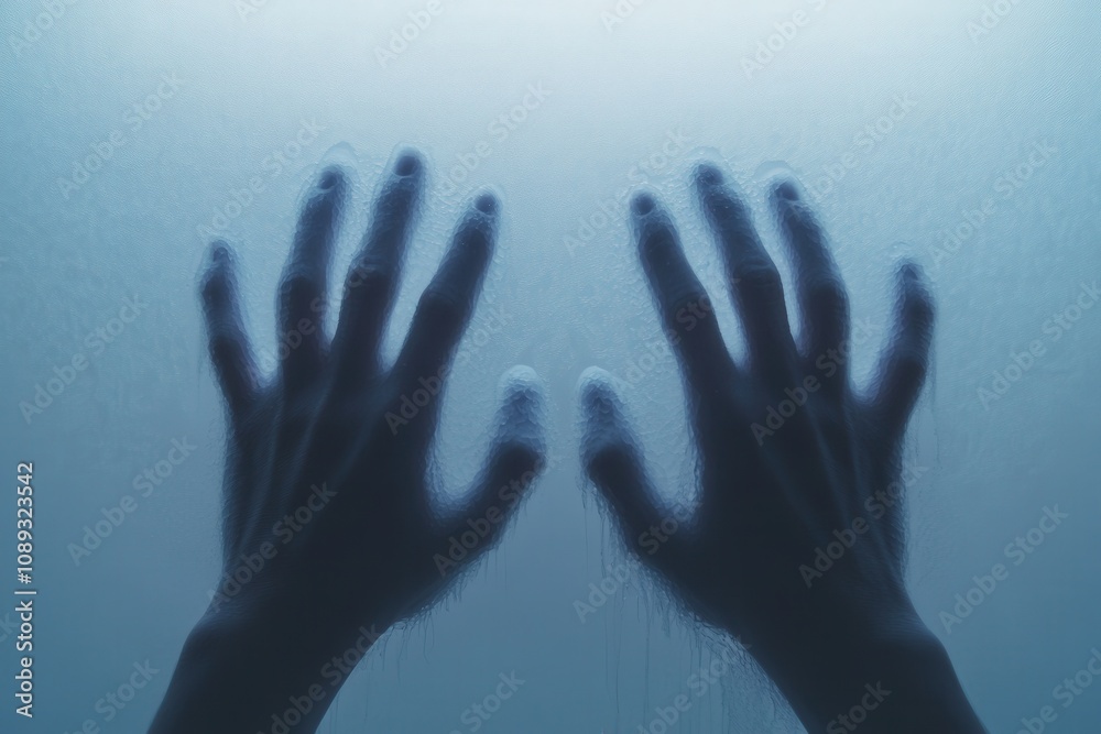 hands pressing against a foggy surface creating a sense of isolation and longing hands pressing against a foggy surface creating a sense of isolation and longing