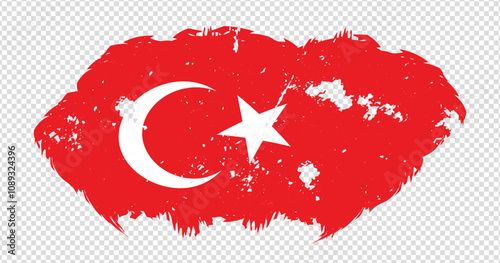 Turkey national flag with distressed stroke brush effect on isolated background