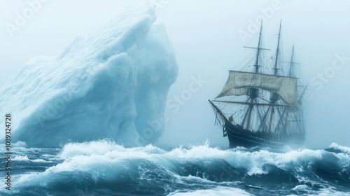 A ship lost in stormy seas might find a chance to avoid sinking through a sudden clearing as it verges on crashing into a massive iceberg. photo