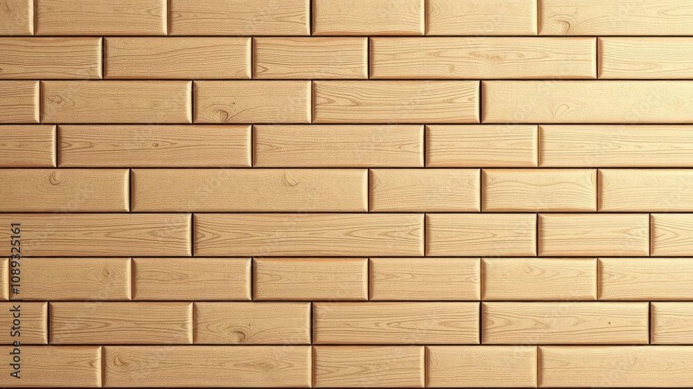 Obraz premium Soft sheen 3D wall background with timber tile wallpaper featuring wood square blocks, 3D render, tile, timber, wood