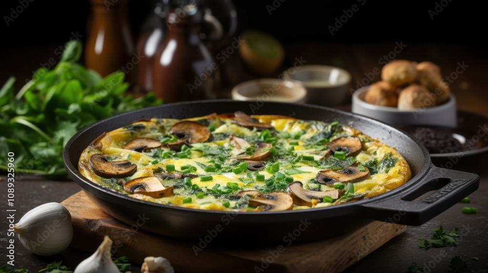 Mushroom Spinach Frittata Cast Iron Pan Kitchen Food Mushroom Spinach Frittata Cast Iron Pan Kitchen Food