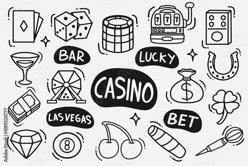 set of casino doodles good for background, wallpaper, element design, icon, etc
