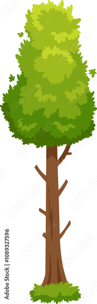 Vibrant green tree with a sturdy brown trunk and branches, stands tall against a white background, exuding a sense of natural beauty and tranquility
