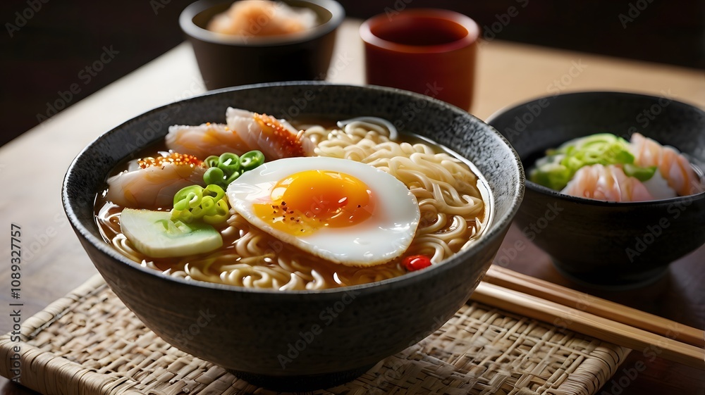 Colorful Ramen Dish with Green Onions Colorful Ramen Dish with Green Onions