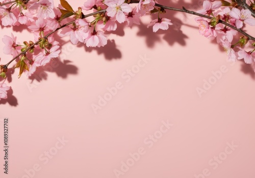 Cherry blossom branches on soft pink background for spring aesthetic