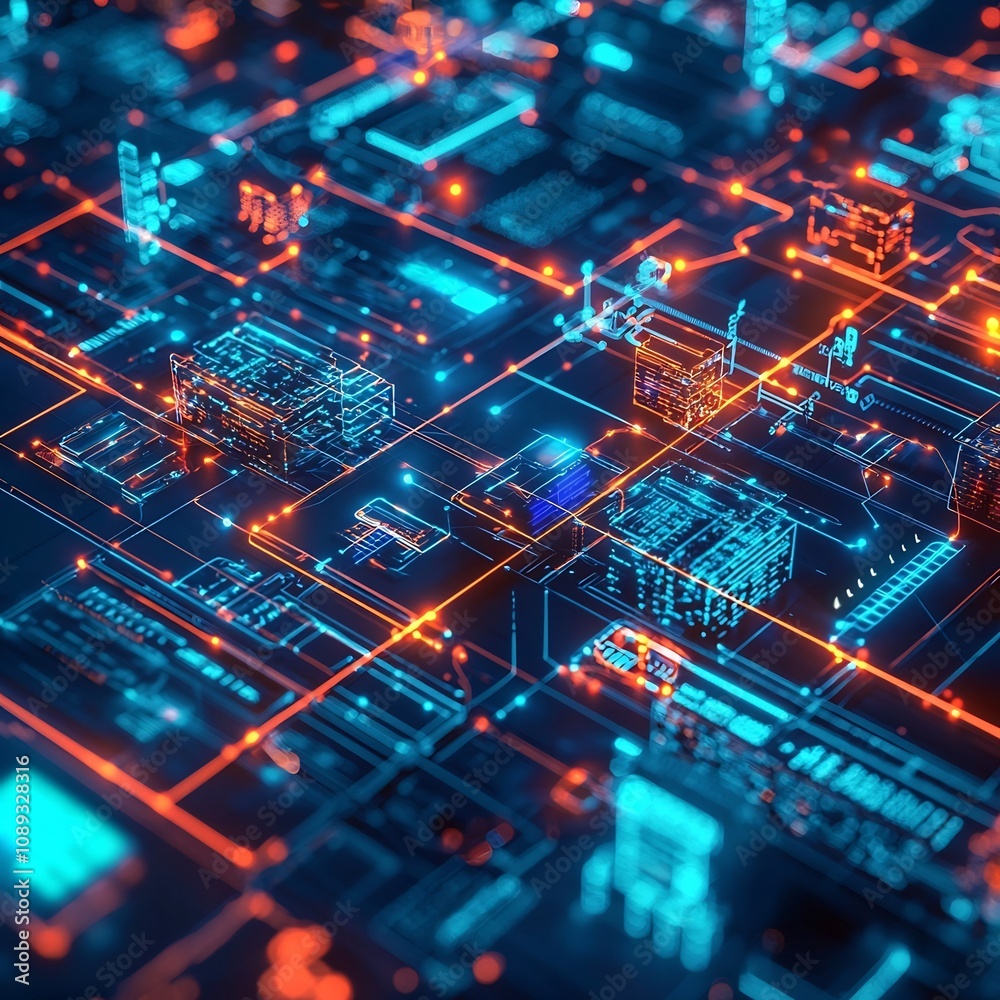 Glowing Digital Blueprint of a Smart Supply Chain Network Glowing Digital Blueprint of a Smart Supply Chain Network