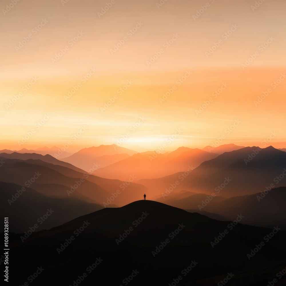 silhouette of a person standing on a mountain peak during sunset silhouette of a person standing on a mountain peak during sunset