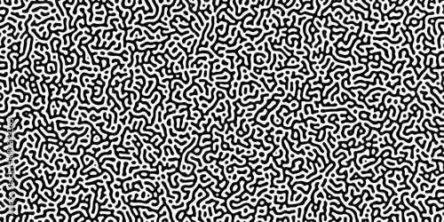 Turing reaction diffusion monochrome seamless pattern with chaotic motion .Linear design with biological shapes. Organic lines in memphis. abstract turing organic wallpaper background .	