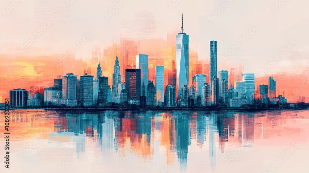 City skyline reflection at dusk new york abstract art urban landscape perspective america great again inspiration City skyline reflection at dusk new york abstract art urban landscape perspective america great again inspiration