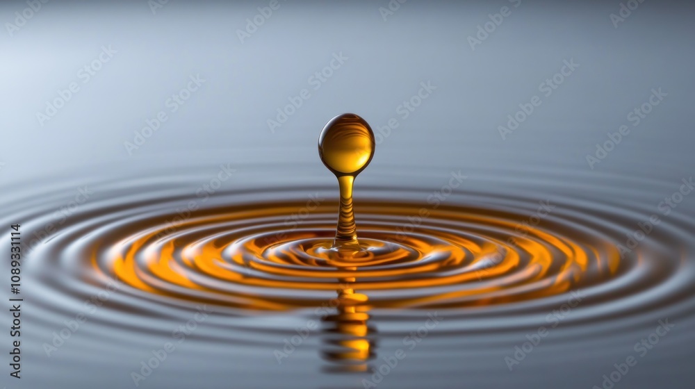 Golden drop falling into water, creating concentric ripples. Golden drop falling into water, creating concentric ripples.