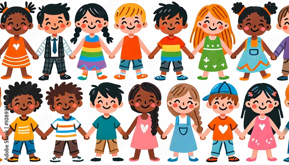 Playful stick figure illustrations of children, including boys and girls, showcasing a variety of ethnic backgrounds. Playful stick figure illustrations of children, including boys and girls, showcasing a variety of ethnic backgrounds.