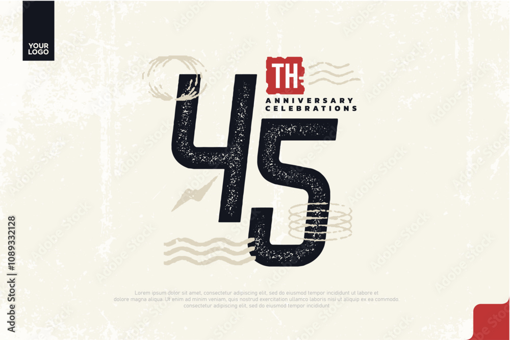 Fototapeta premium 45th anniversary with grunge texture and abstract geometric shapes