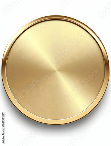 Gold circular badge with a metallic texture and a golden border, isolated on white background.