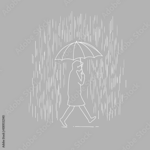 lineart of rainy walk introspection