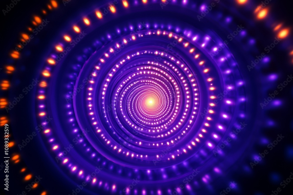 A mesmerizing spiral of purple and orange lights, creating a hypnotic tunnel effect that draws the viewer's eye toward the center. A mesmerizing spiral of purple and orange lights, creating a hypnotic tunnel effect that draws the viewer's eye toward the center.