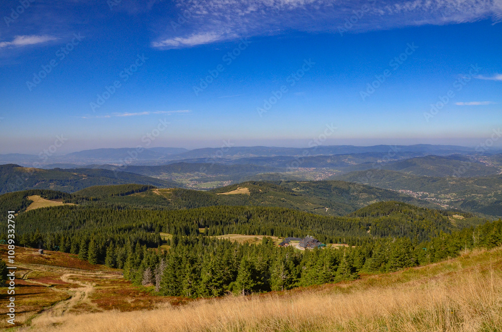 Fototapeta premium Panorama of the mountains on the trail from Korbielów to Pilsko