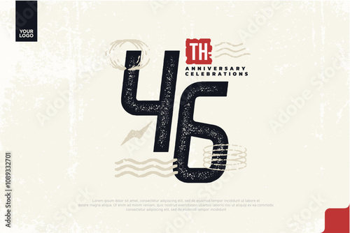 46th anniversary with grunge texture and abstract geometric shapes