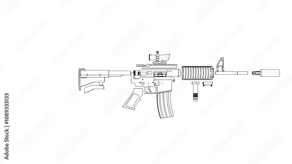 Animation of disassembling a military assault rifle Animation of disassembling a military assault rifle
