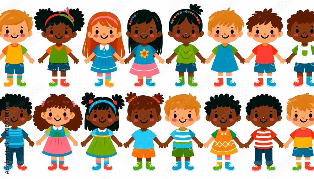 Playful stick figure illustrations of children, including boys and girls, showcasing a variety of ethnic backgrounds. Playful stick figure illustrations of children, including boys and girls, showcasing a variety of ethnic backgrounds.