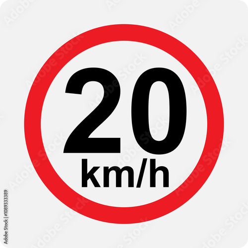 Speed limit 20 kmh signage vector illustration