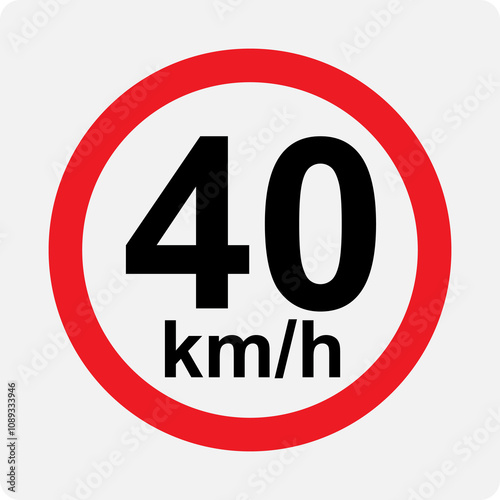 Speed limit 40 kmh signage vector illustration 