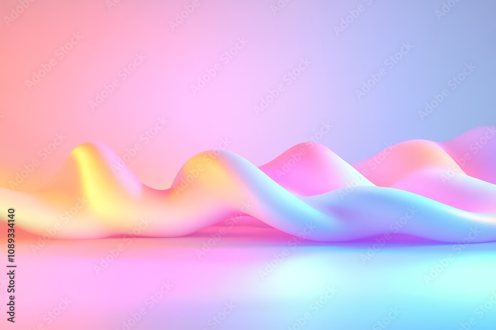A vibrant, abstract landscape of smooth, wavy shapes in pastel colors, creating a serene and modern aesthetic.