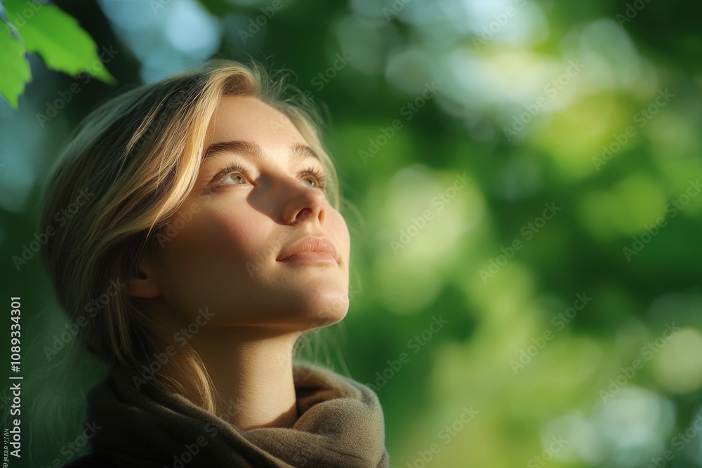 a thoughtful person gazing upwards in a serene natural setting a thoughtful person gazing upwards in a serene natural setting