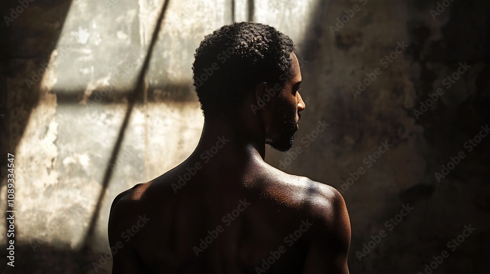 Dramatic and Powerful Documentary Style Portrait of a Man Facing Racial Adversity and Challenges Captured with Moody Lighting and a Pensive Introspective Expression Dramatic and Powerful Documentary Style Portrait of a Man Facing Racial Adversity and Challenges Captured with Moody Lighting and a Pensive Introspective Expression