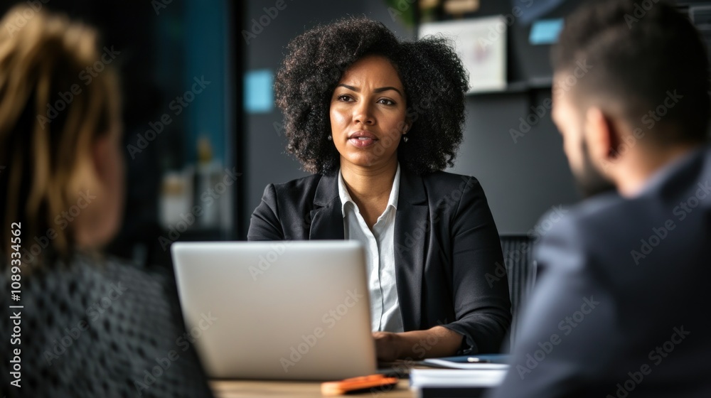 Serious Business Meeting: A Confident Woman Leading a Discussion Serious Business Meeting: A Confident Woman Leading a Discussion