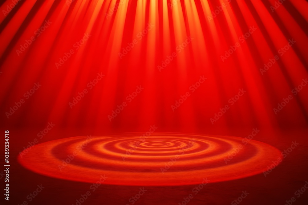 A vibrant red spotlight shines down on concentric circles, creating a dramatic and dynamic atmosphere. A vibrant red spotlight shines down on concentric circles, creating a dramatic and dynamic atmosphere.