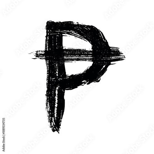 Hand drawn peseta currency symbol. Brush stroke doodle. Single element for design