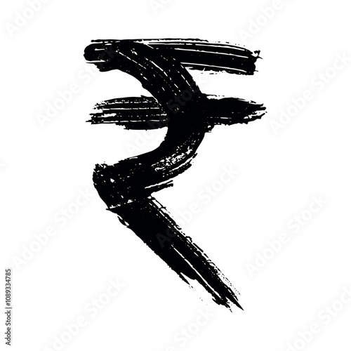 Hand drawn rupee currency symbol. Brush stroke doodle. Single element for design