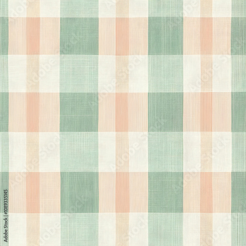 Wallpaper Mural Pastel green and peach gingham check pattern.  Subtle textured linen effect. Ideal for fabric, textile, and wallpaper designs. Torontodigital.ca